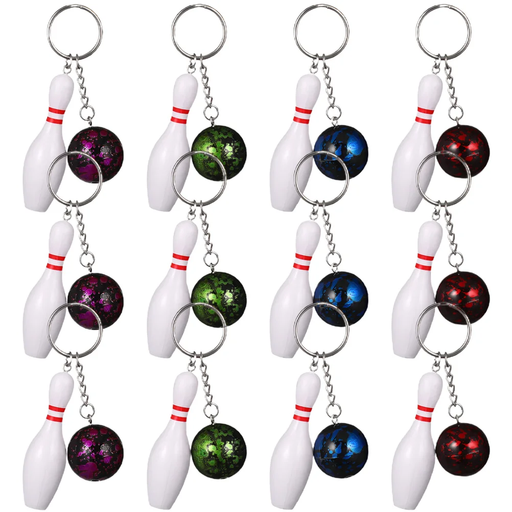 12 Pcs Bowling Keychain Unique Pendant Mini Keychains Ring Souvenir Sports Gifts Simulated Metal Hanging