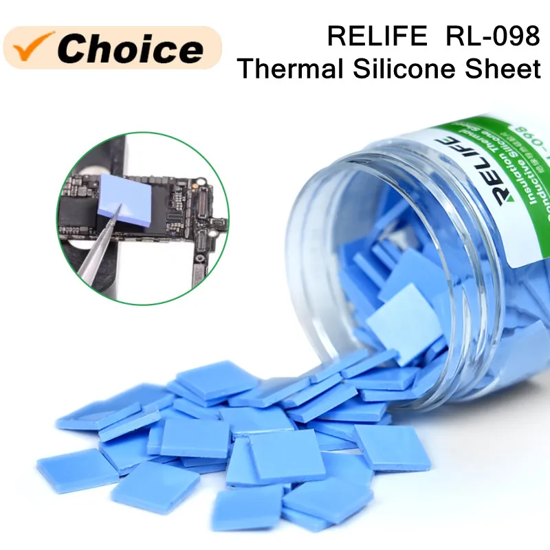 RELIFE RL-098 Thermal Pads 100PCS Pre Cut Silicone Insulation Sheet High Thermal Conductivity for Phone PCB IC Repair