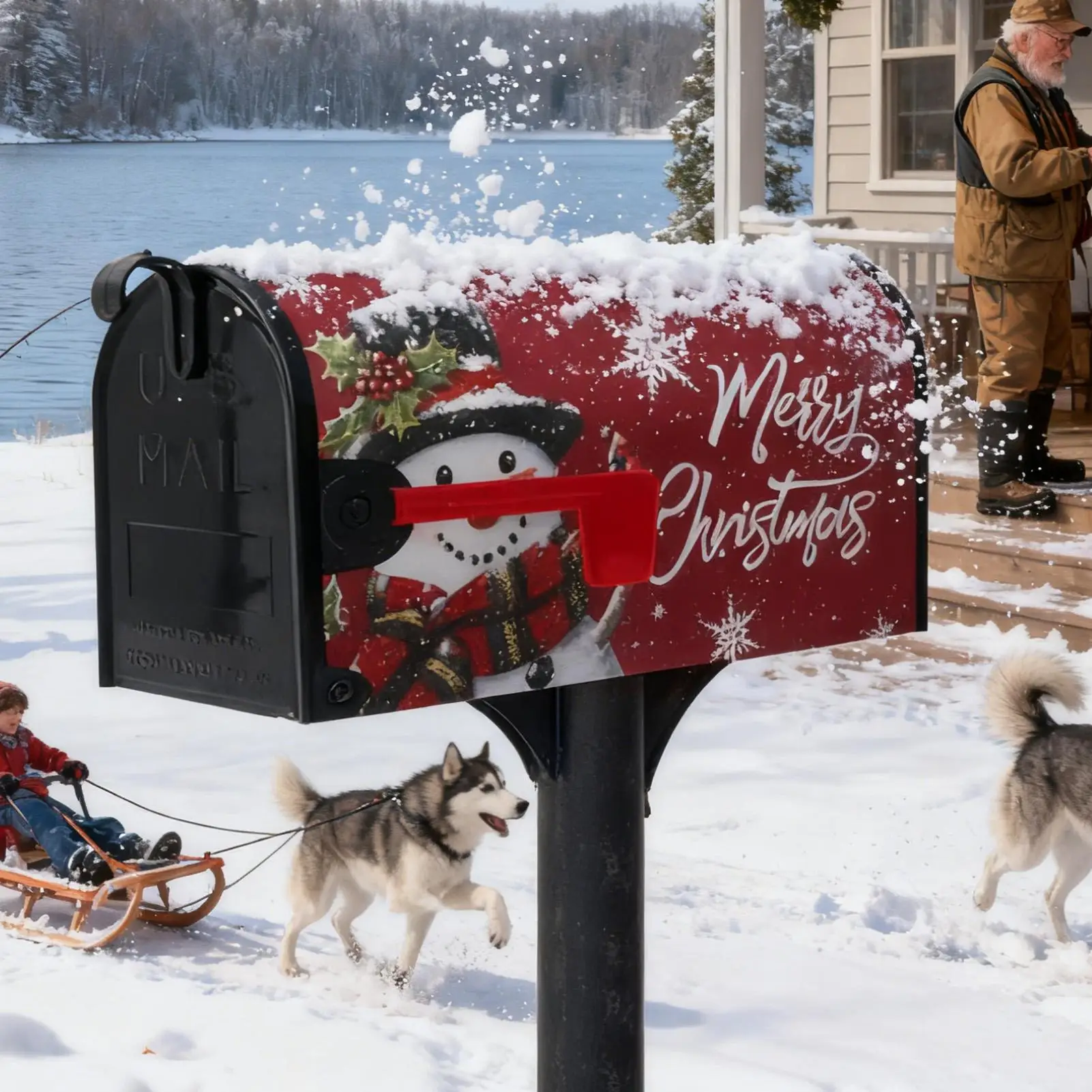 الشتاء صندوق البريد يغطي المغناطيسي 21X18 بوصة المغناطيسي الشتاء ندفة الثلج غطاء صندوق البريد عيد الميلاد آخر صندوق بريد يلتف للحديقة #4