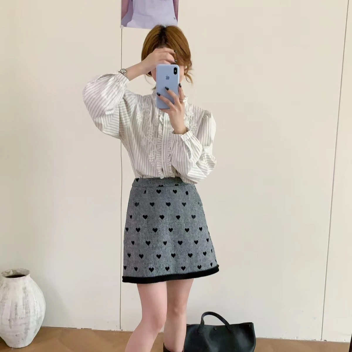 

Vintage Lace Patchwork A-line Skirt Women's Autumn Love High-waisted Slimming Hip-hugging Short Skirt