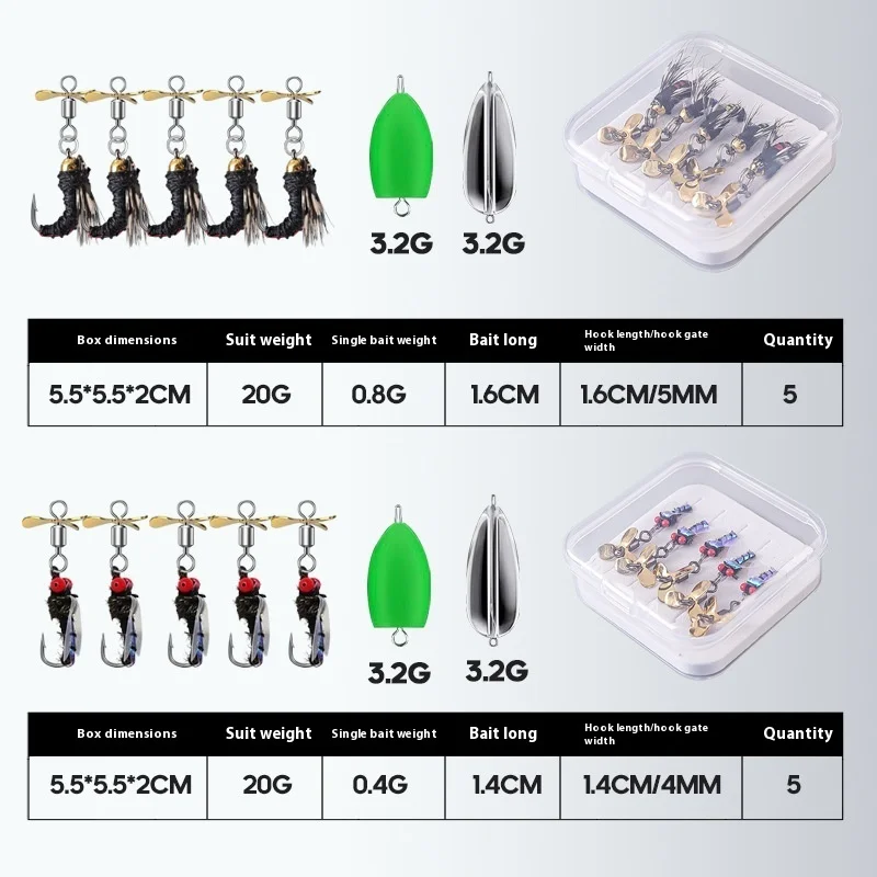 Ty 5 قطعة محاكاة الحشرات الطعم علف الاسماك قاطعة هوك المروحة بريق حورية مايكرو كائن تيار الطريق الفرعية الطعم وهمية
