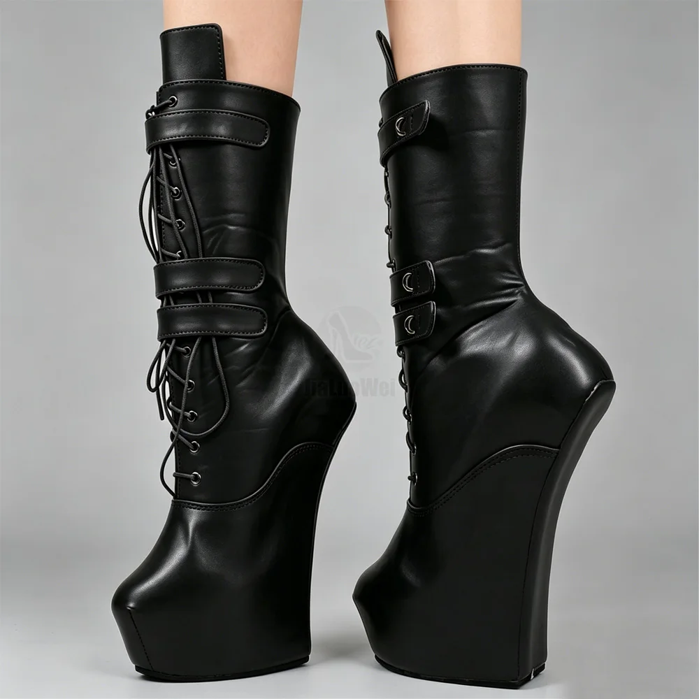 20 cm High Heel Sexy Heelless Ballett Mittelkalb Stiefel Nachtclub Plattform High Heels Schuhe Reißverschluss