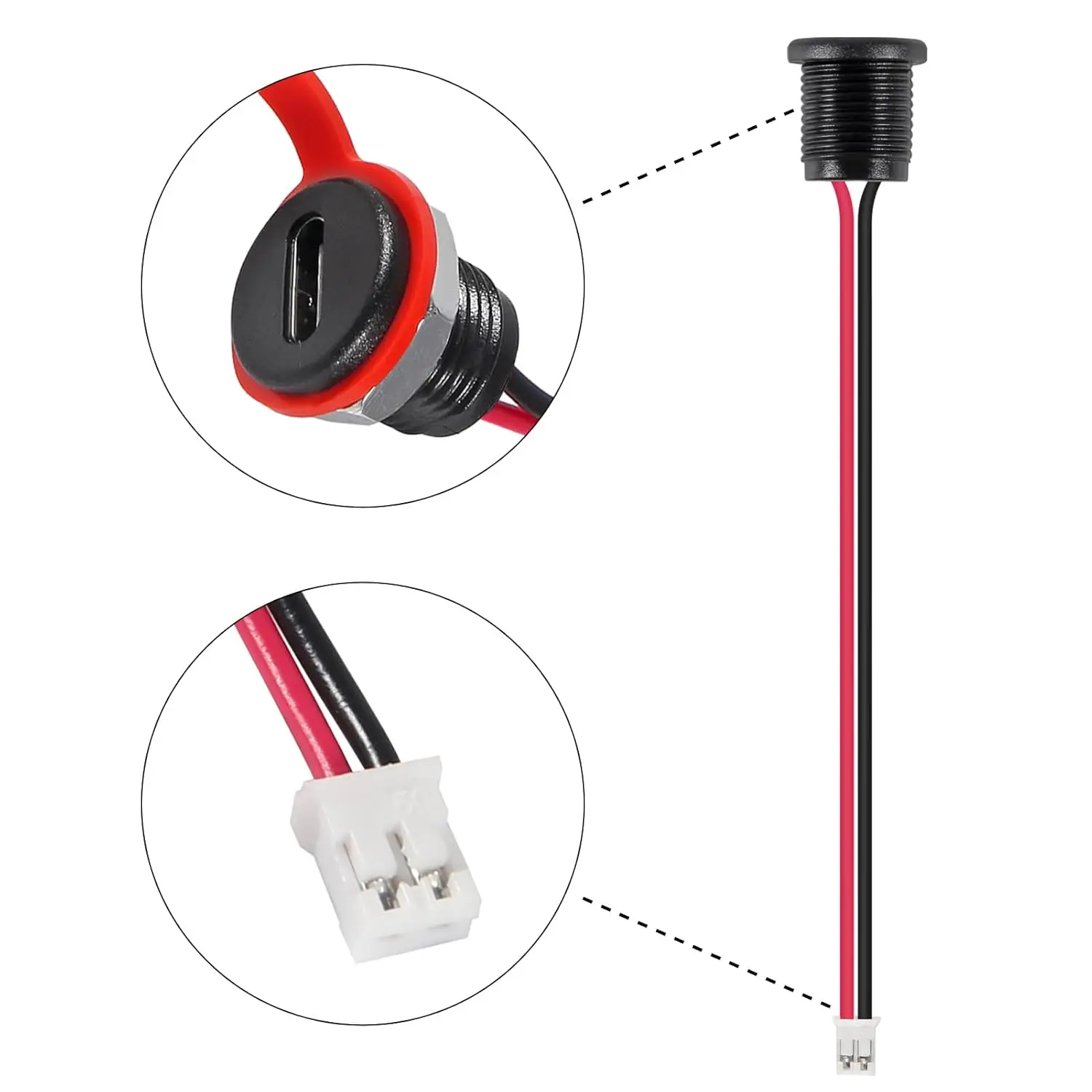 20PCS Type-C Female Chassis Wire 2Pin USB Connectors 3A Type-C Female Socket Connector Black(2pin with Terminal) view 4