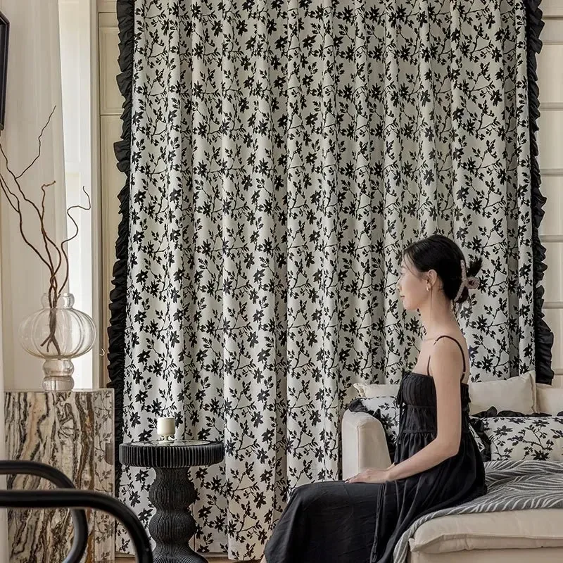 Custom Size Fashion Luxury European Black  Fabric Retro Shading Curtains for Living Dining Room Custom Size  Bedroom White Tulle