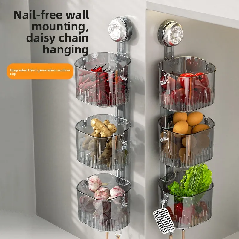 Storage Box Kitchen Multifunctional Shelf Traceless Wall Hanging Vegetable Basket Seasoning