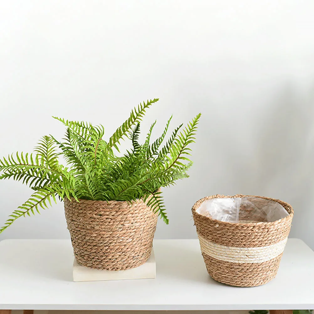 1 قطعة الزهرية المنسوجة الطبيعية سلة للزهور الرعوية حاوية نباتية متينة تخزين متعددة الأغراض لديكور حديقة المنزل #6