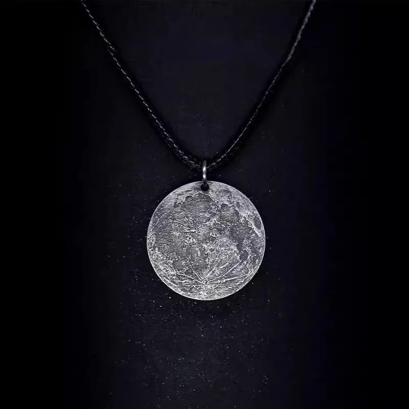

Подвеска в виде луны в этническом стиле для мужчин, ювелирные изделия, индивидуальное ожерелье с метеоритным кратером и поверхностью луны, женское колье, аксессуары