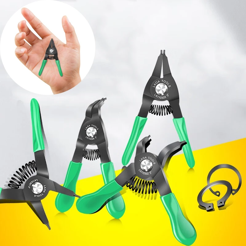 LAOA Mini-Sicherungsringzange, 7,6 cm, rechtwinkliger Schnabel, tragbar, multifunktional, Sicherungsring-Zangen-Set