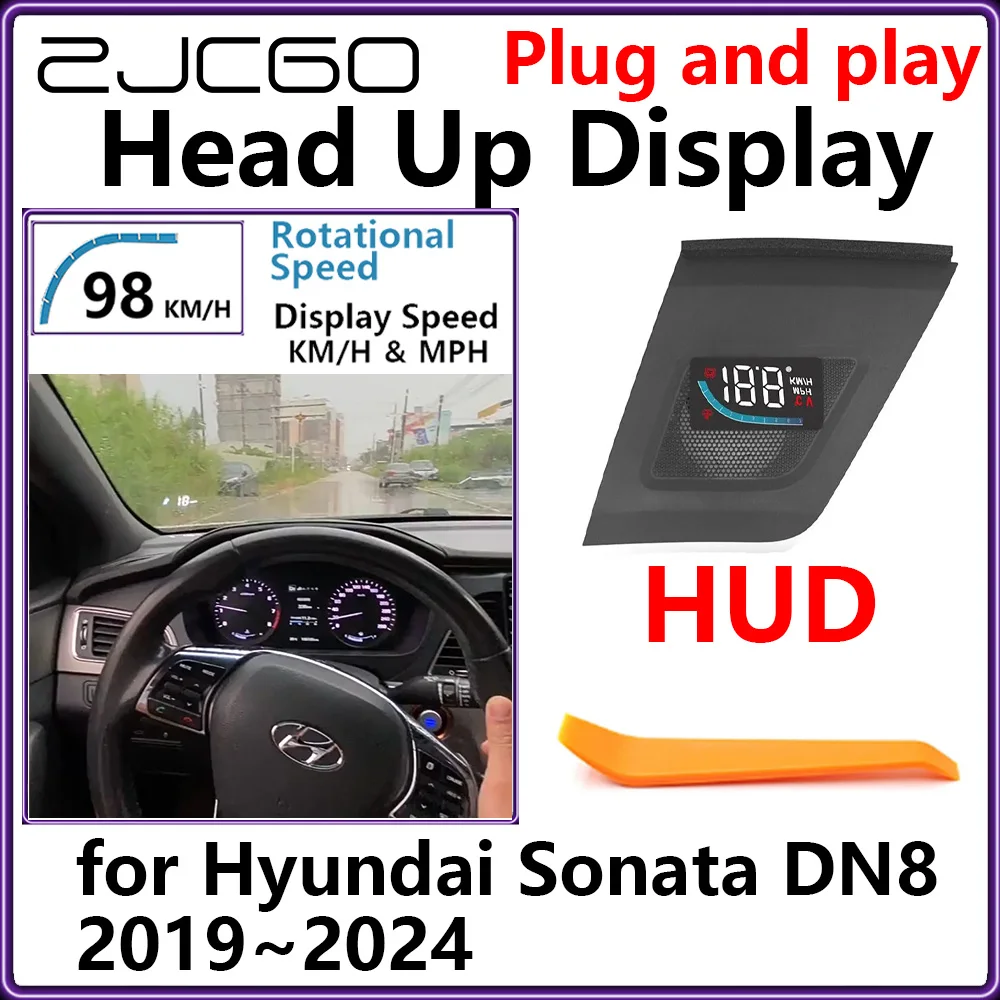 

ZJCGO Hidden HUD Head Up Display Car Projector Plug and Play Display Rotational Speed for Hyundai Sonata DN8 2019~2024