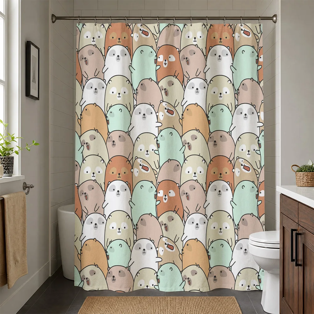 Cute Panda Cartoon Shower Curtain Waterproof Bath Decor Novelty Animal Print Shower Liner for Kids Bathroom Accessories Gift Ide
