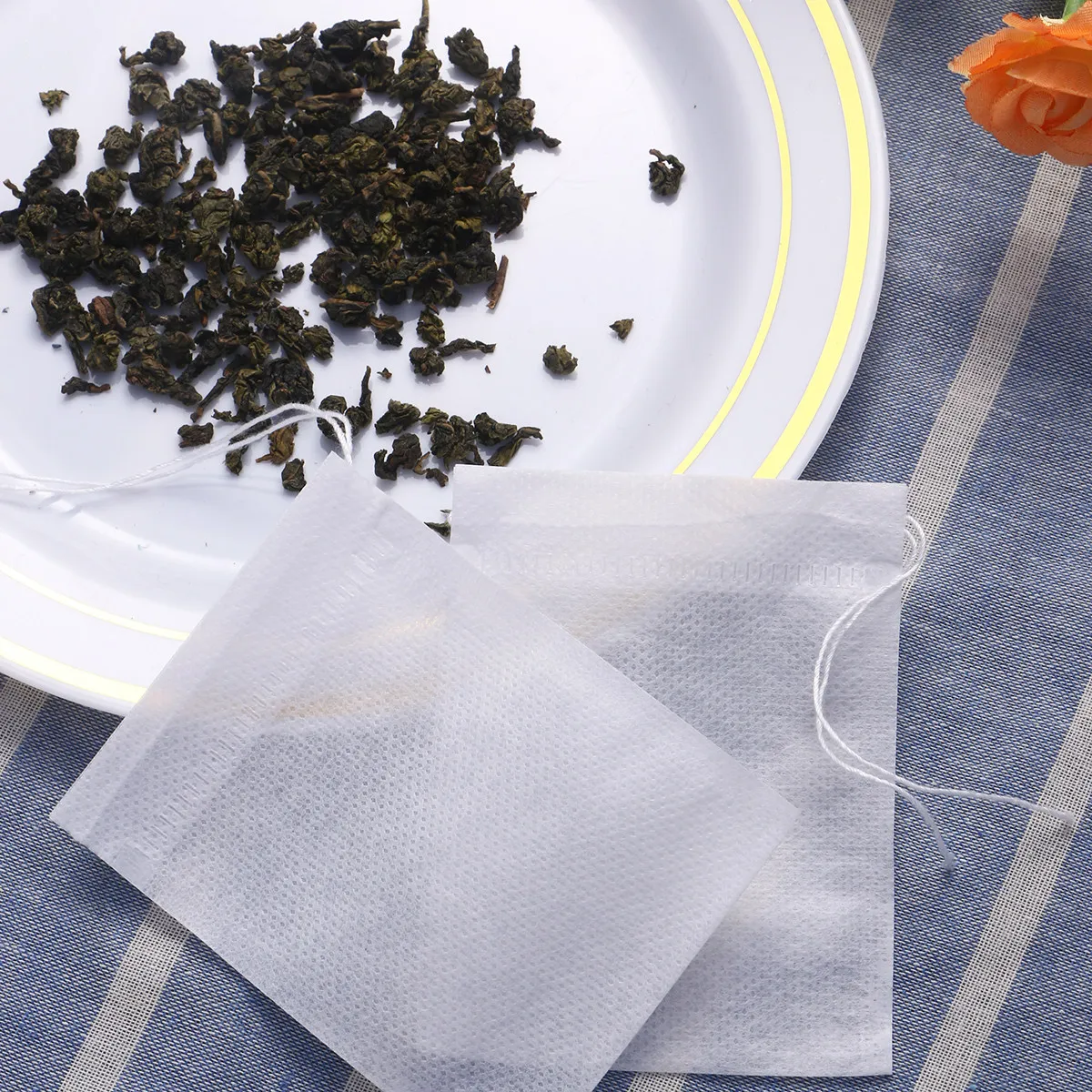 100Pcs 70x90mm Lightweight Non-Woven Empty Tea Bags Drawstring Design Reusable for Loose Tea Coffee Potpourri Herbal
