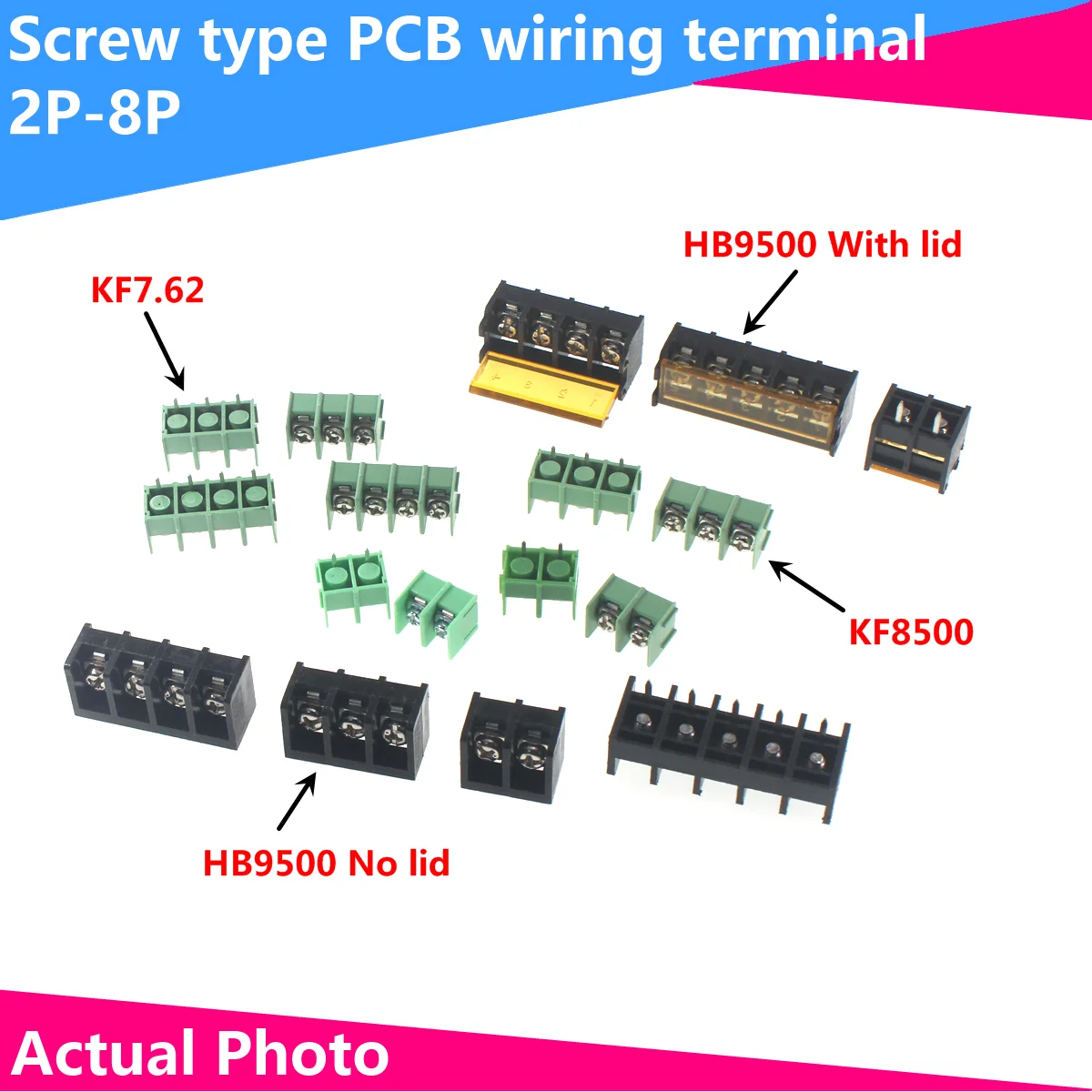 KF7.62 PCB Wiring Terminal Connector Screw Type 2P 3P 4P 5P KF8500 9500 Series Electronic Component