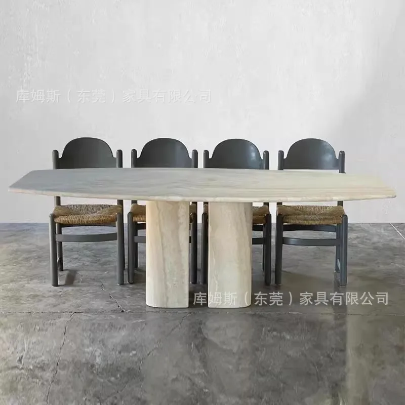 Natural marble natural travertine dining table wabi-sabi wind restaurant marble rice