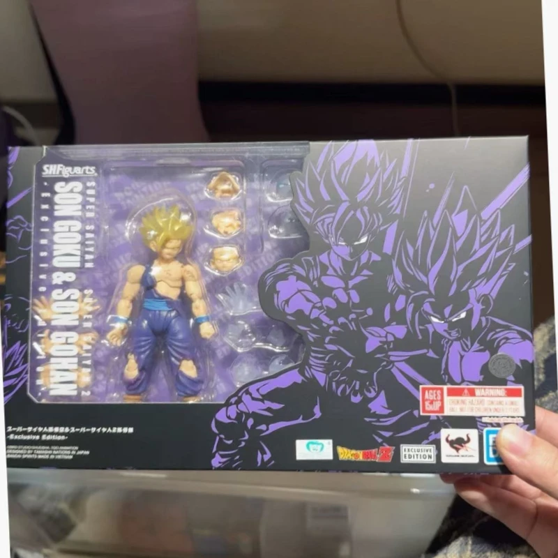 Original Bandai SHF DRAGON BALL SUPER SAIYAN hijo GOKU SUPER SAYAN 2 hijo GOHAN SDCC modelo terminado Anime juguete de acció