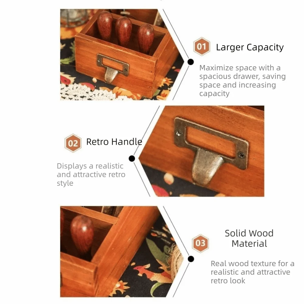 Multi-functional Wooden Remote Control Holder Vintage Style Decorative Makeup Brush Holder with 3 Compartments Pen Holder Office