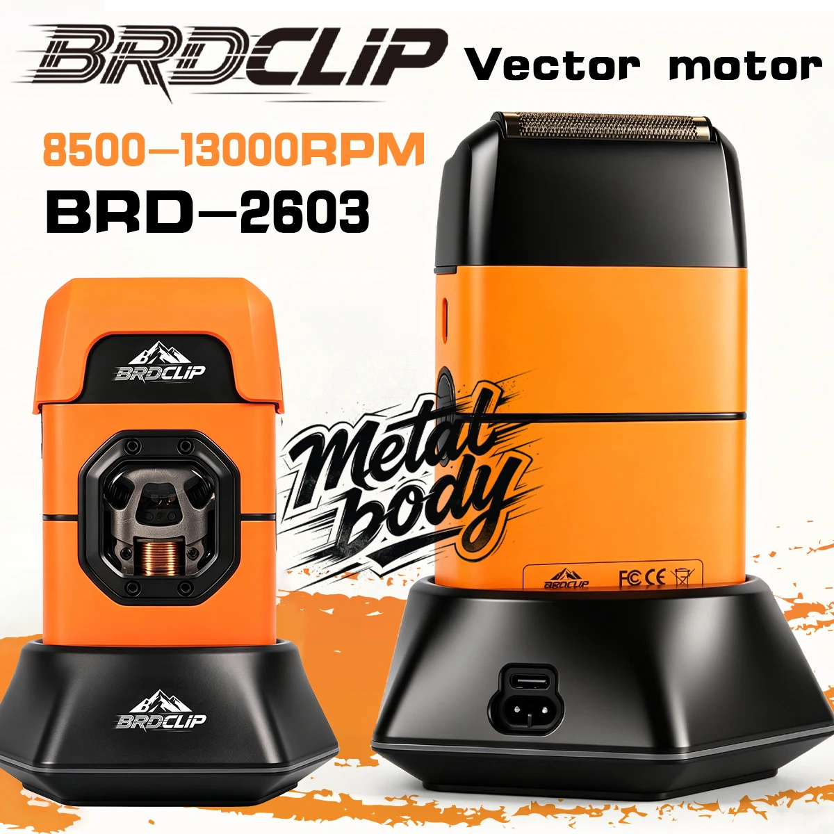BRDCLIP Professional Hair Clipper Electric Shaver 2603 Metal Body 8500-13000RPM Charging Base Floating Blade 2000mAh Household