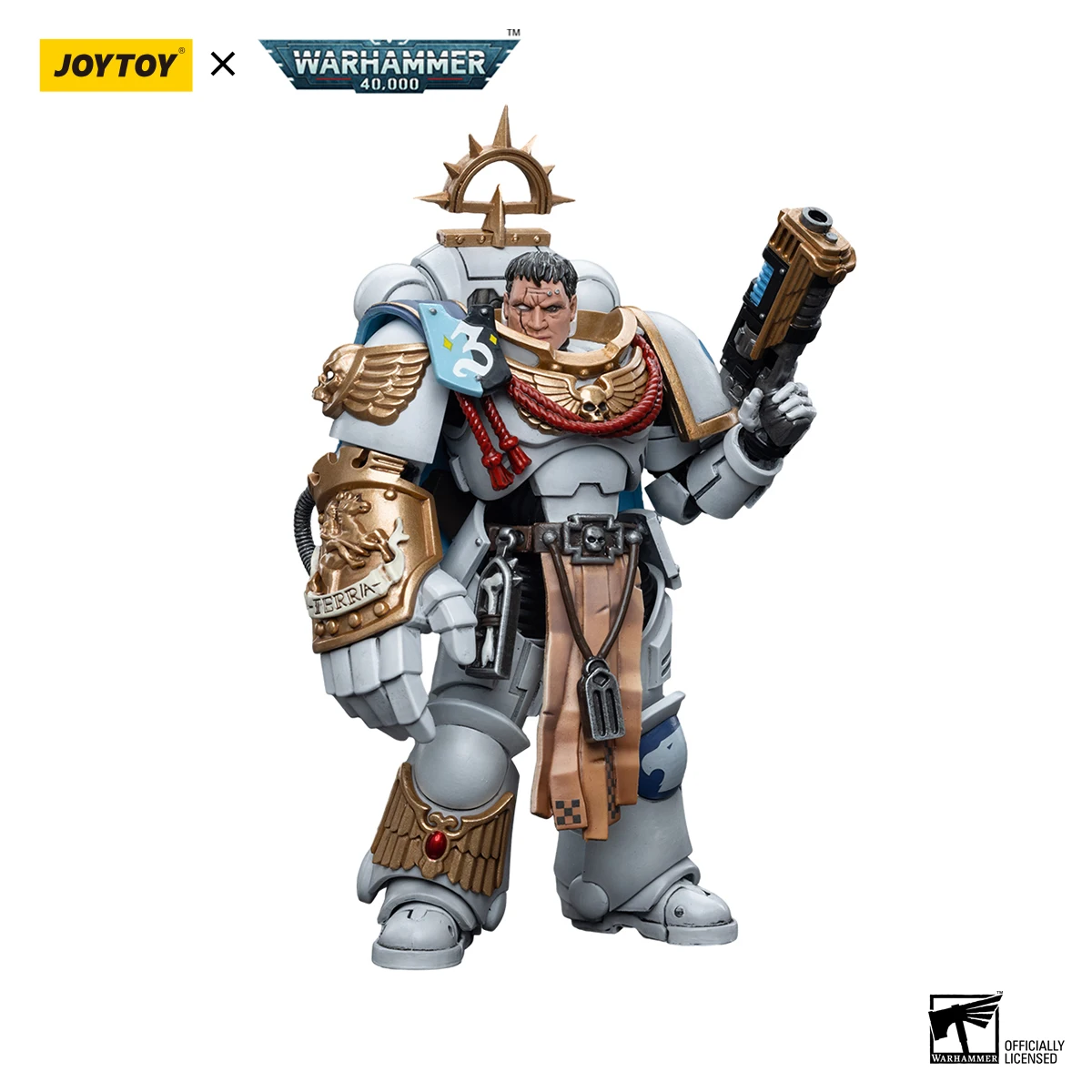 JOYTOY Warhammer 40k 1/18 Action Figure Anime 12cm Space Marines White Consuls Intercessors Captain Messinius Model Toys