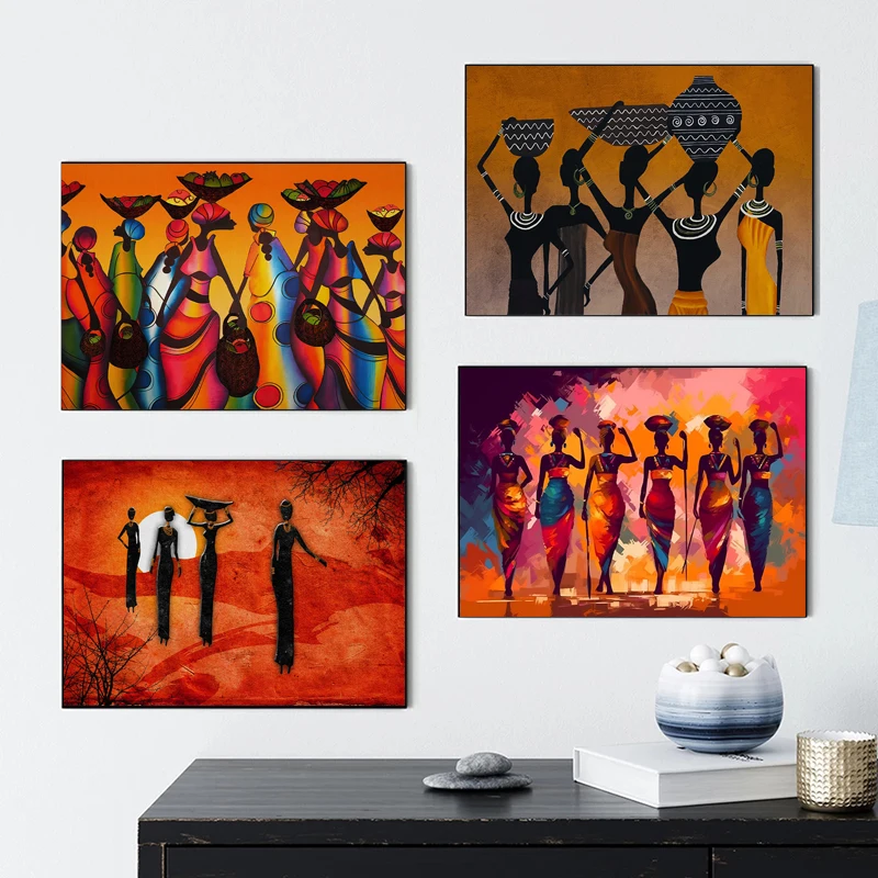 African Woman Under The Setting Sun Posters and Prints Modern Figure Canvas Painting Wall Art Pictures Home Bar Room Decoration