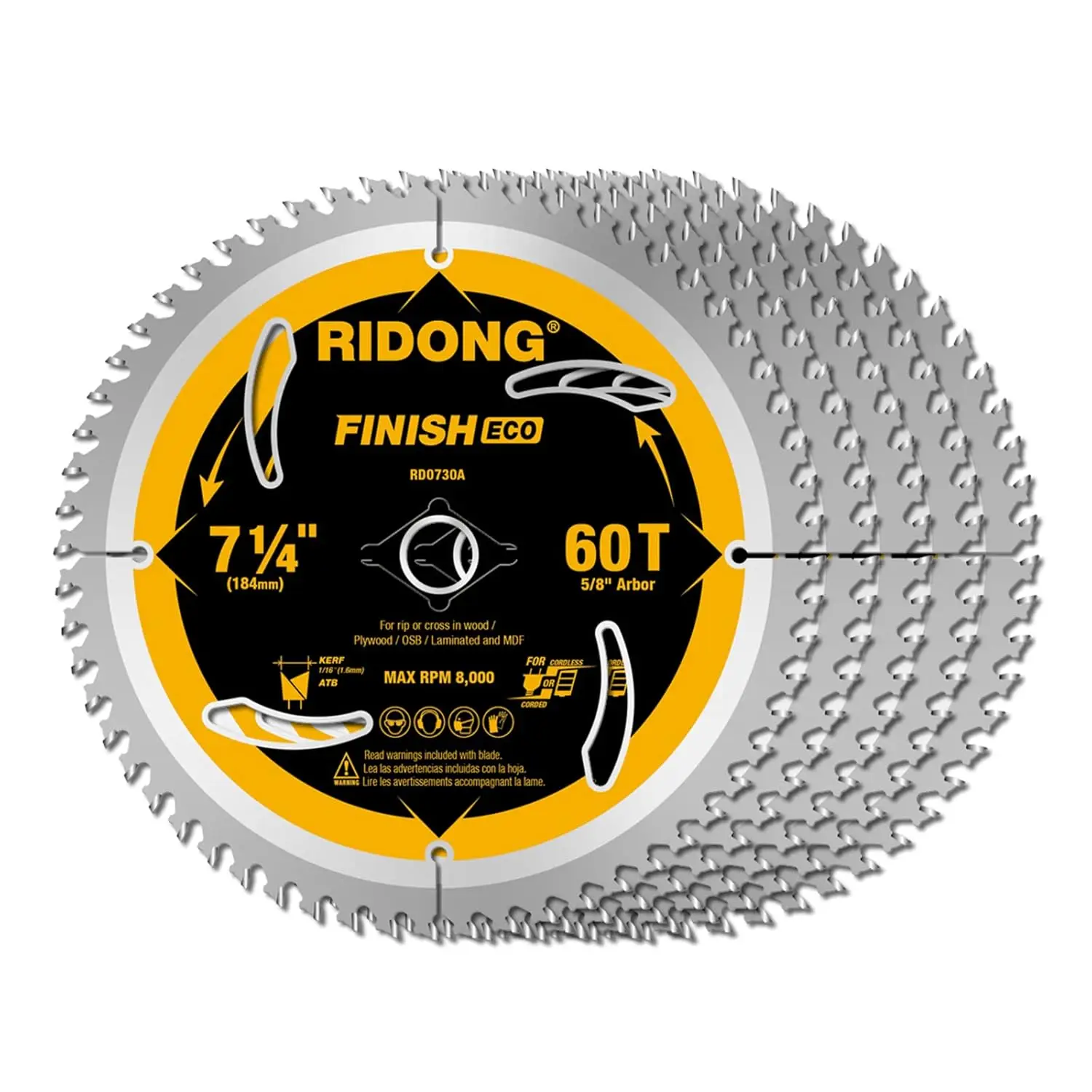 

7-1/4 Inch 60-Tooth Circular Saw Blade, 5/8 Inch Arbor, ATB Finishing for Wood Cutting (5-Pack)