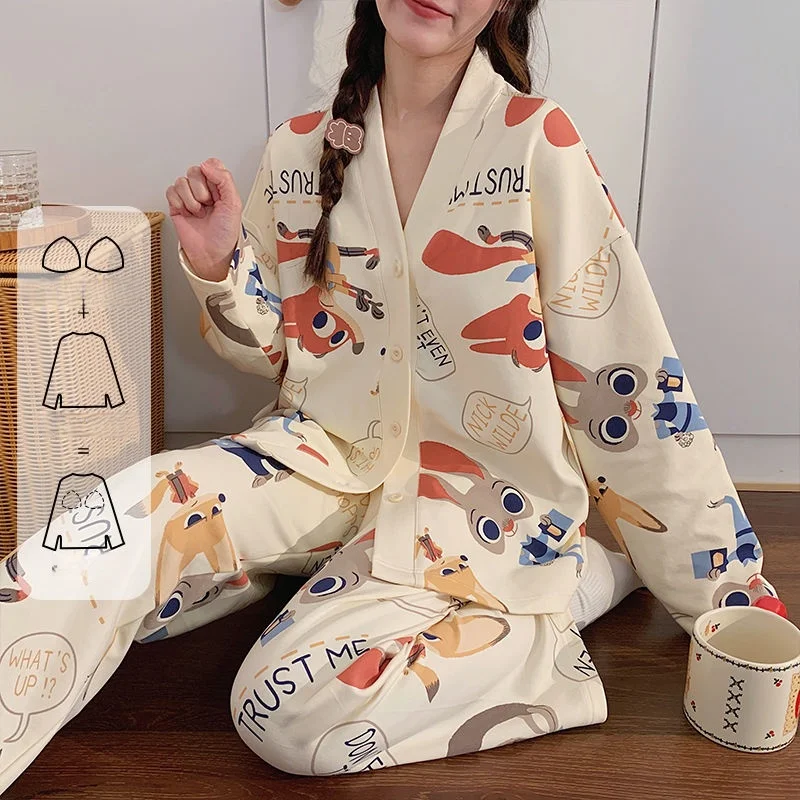 

Disney Zootopia Judy Nick Pajamas Female with Chest Pad New Style Long Sleeves Can Be Worn Outside Sweet Good Looks Lounge Suit