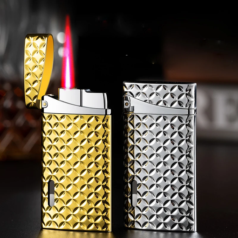 

Retro Butane Gas Lighters Red Flame Electroplating Lighter Gadgets For Men Metal Windproof Lighter Unusual Cigarette Lighter