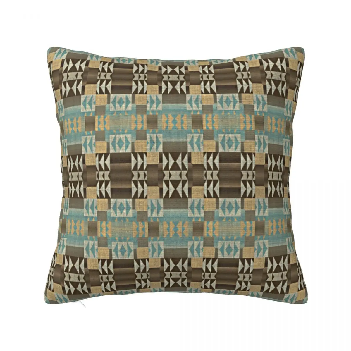 Beige Teal Blue Green Taupe Brown Tribal Pattern Pillowcase Printed Cushion Cover Gift Antique Pillow Case Cover Home Zipper