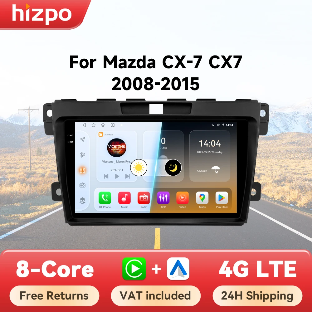 Hizpo 2 din Android 14 Auto Radio Voor Mazda CX-7 CX7 2008-2015 Carplay 4G Auto Multimedia GPS 2din Autoradio Octa Core Navi DSP