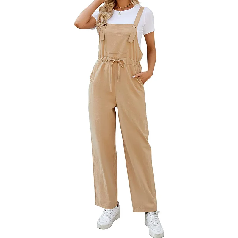 

A Women Casual Solid Strappy Dungarees Vintage Cotton Loose Party Long Harem Overalls Rompers Jumpsuits Dropshipping