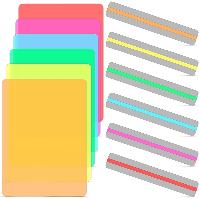 12 Pcs Guided Reading Strips Set Colored Overlays Dyslexia Tools Correction Gels Lighting Filter Plastic Sheets Bookmark-AD23