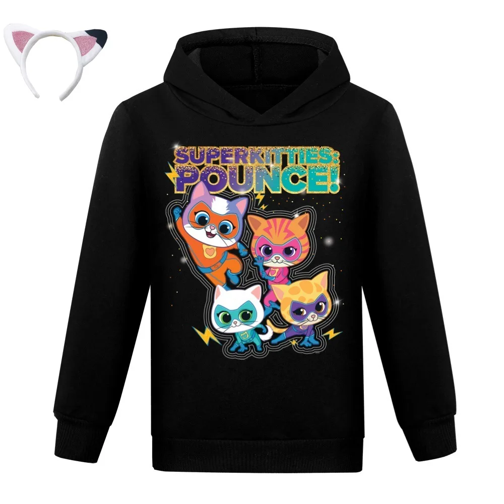 Anime Super Cat Cosplay Costumes Kids SuperKitties Hoodie Baby Girls Hooded Sweatshirts Toddler Boys Fashion Coats Children Tops