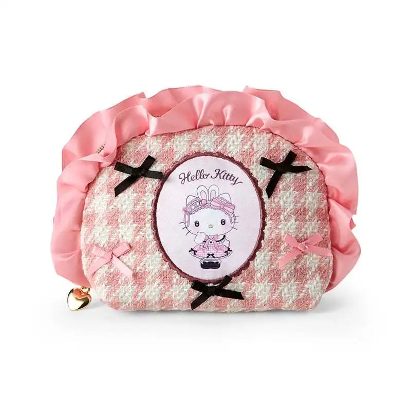 Kawaii Hello Kitty Kuromi My Melody Cartoon Houndstooth Clutch Bag Anime Sanrio Girl's Heart Cute Portable Makeup Bag