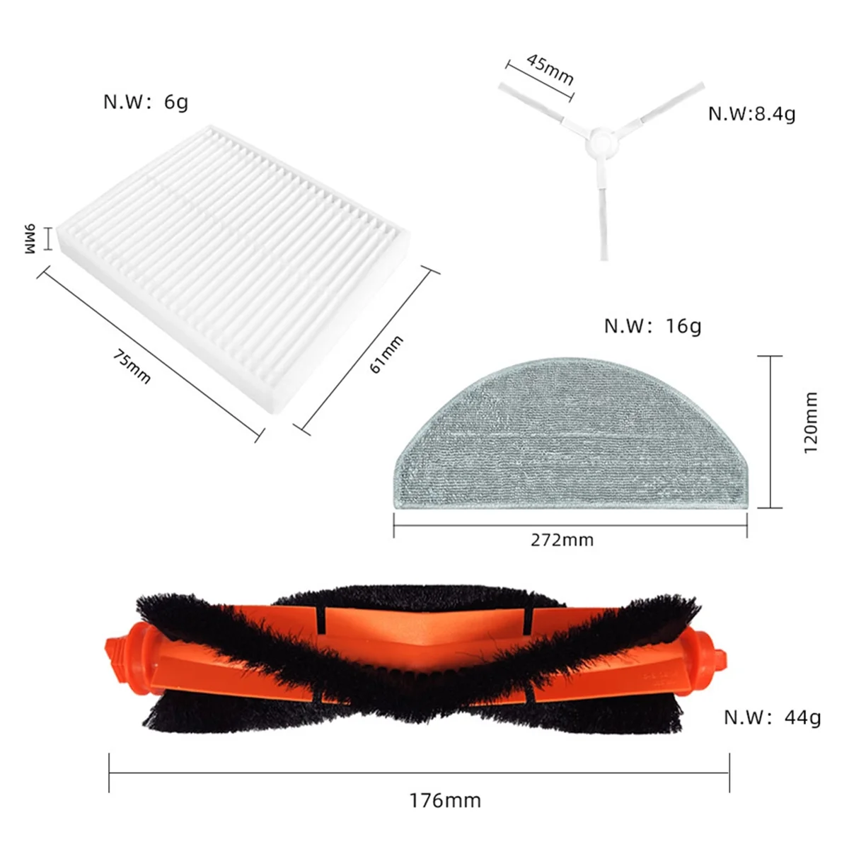 For Xiaomi E10 B112 E12 Robotic Vacuum Cleaner Main Side Brush Mop Cloth Hepa Filter Spare Parts Accessories Sets