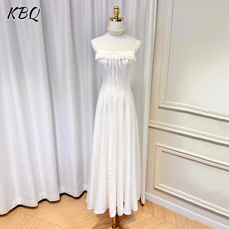 

KBQ French Spliced Temperament Slimming Dresses For Women Square Collar Sleeveless High Waist Elegant Dress Female Fashion New