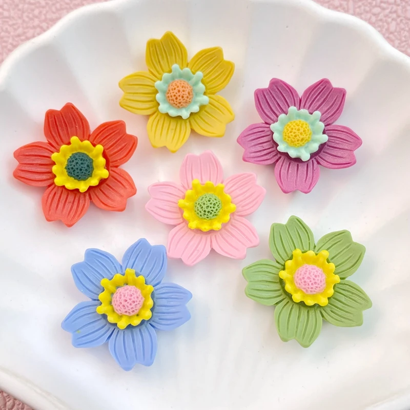 10Pcs New Cute Cartoon Simulated Five Petal Flower Series Flat Back Resin Cabochons Scrapbooking DIY Jewelry Craft Decorat