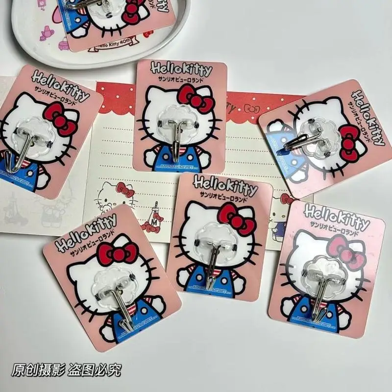 Hello Kitty kait kuat lucu, dekorasi dinding tanpa lubang, perekat kait untuk anak-anak