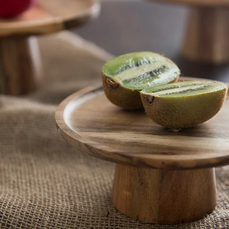 Wooden Cake Tray Mushroom Shape Tall Tray Food Serving Trays Japanese Style Dessert Fruit Tray Home Decoration Photography Props