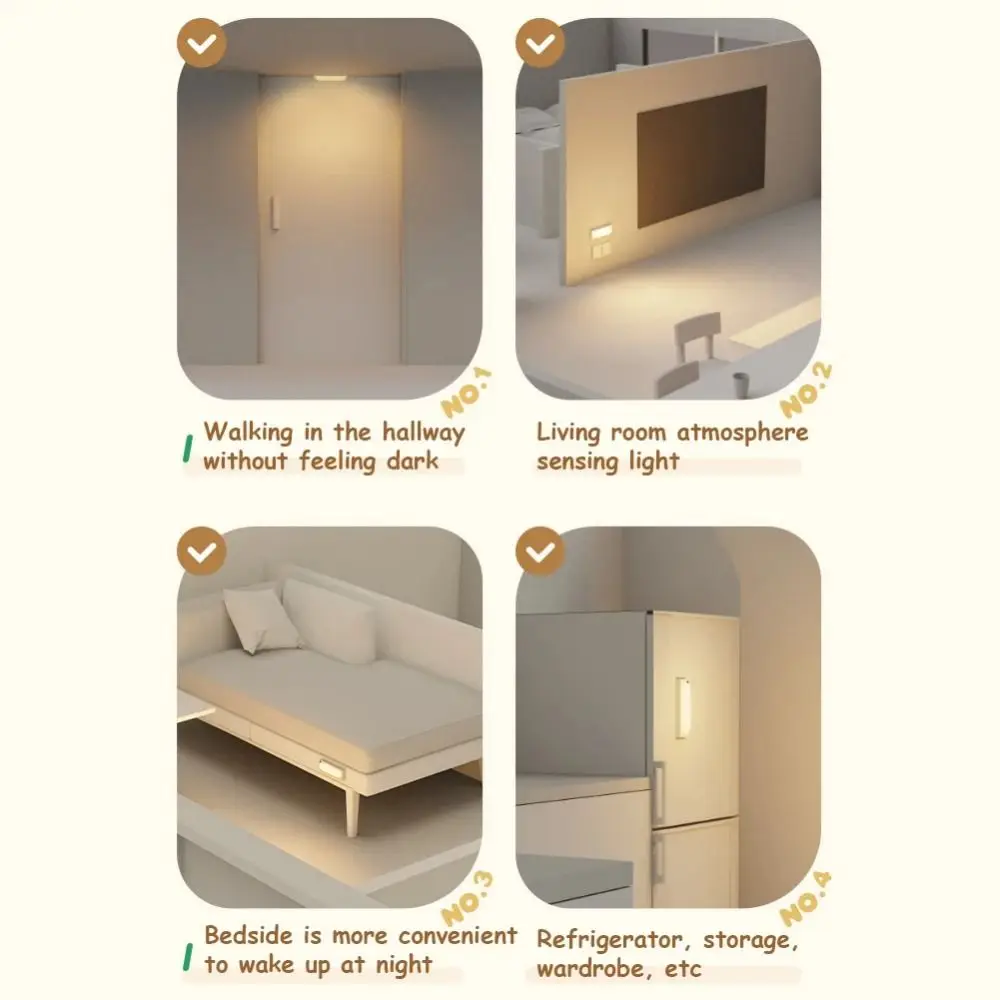 مصباح LED صغير ثنائي الغرض لاسلكي قابل لإعادة الشحن ضوء تلقائي مستشعر ذكي مغناطيسي جسم الإنسان التعريفي ضوء الليل المدخل #4