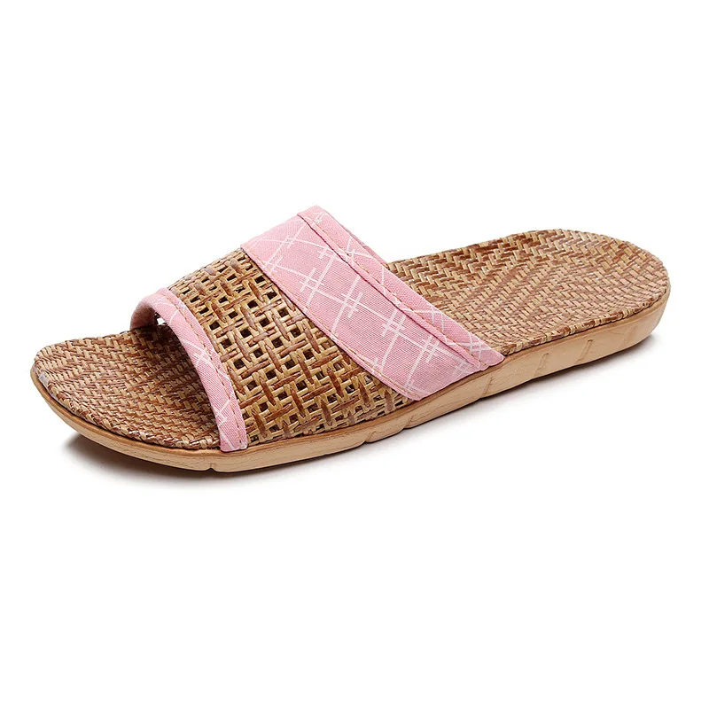 Weaving Rattan Grass Slippers, Breathable Wooden Flooring, Couple\'s Home, Linen Slippers, Female Indoor  Woven Bamboo Slippers