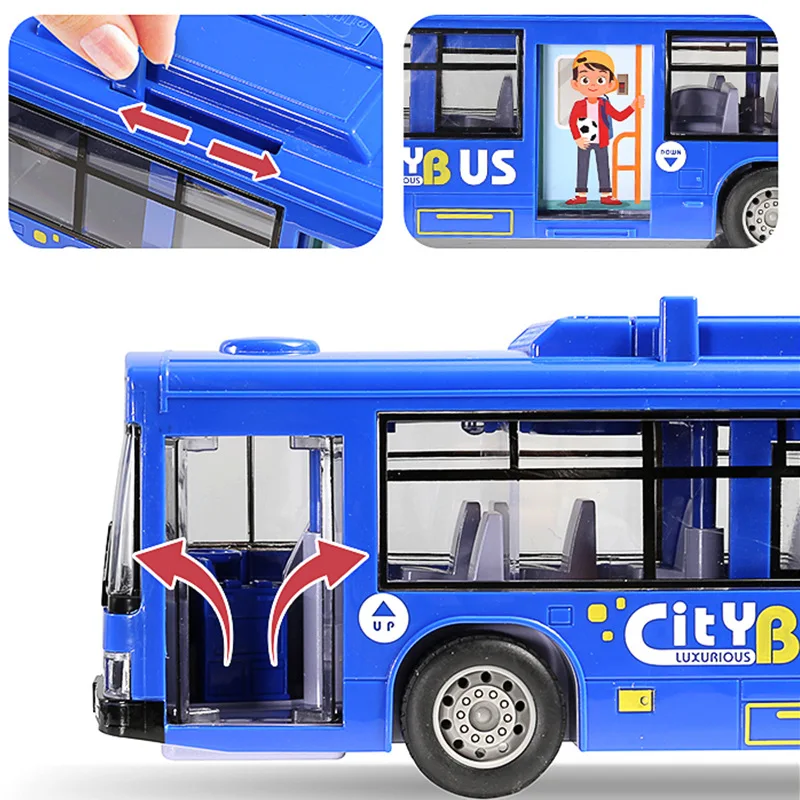 High-quality Simulated Large Bus Model with Lighting and Music Drop-resistant Inertia Pull-back Car Model Children\'s Toy Gift