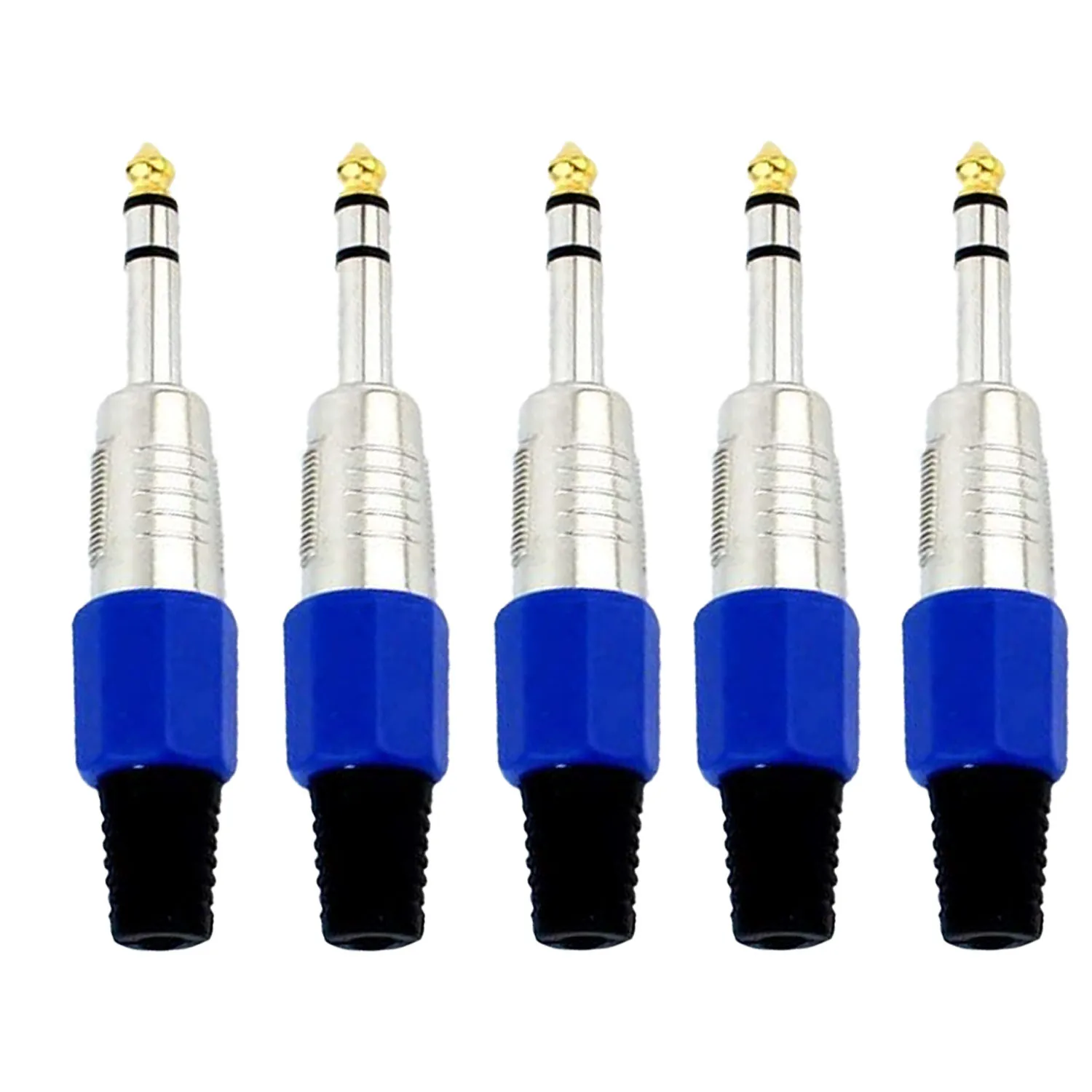 5 peças 6.35mm conector jack 1/4 Polegada plugue estéreo mono banhado a ouro para amplificador de microfone de guitarra pro reparo de cabo de áudio