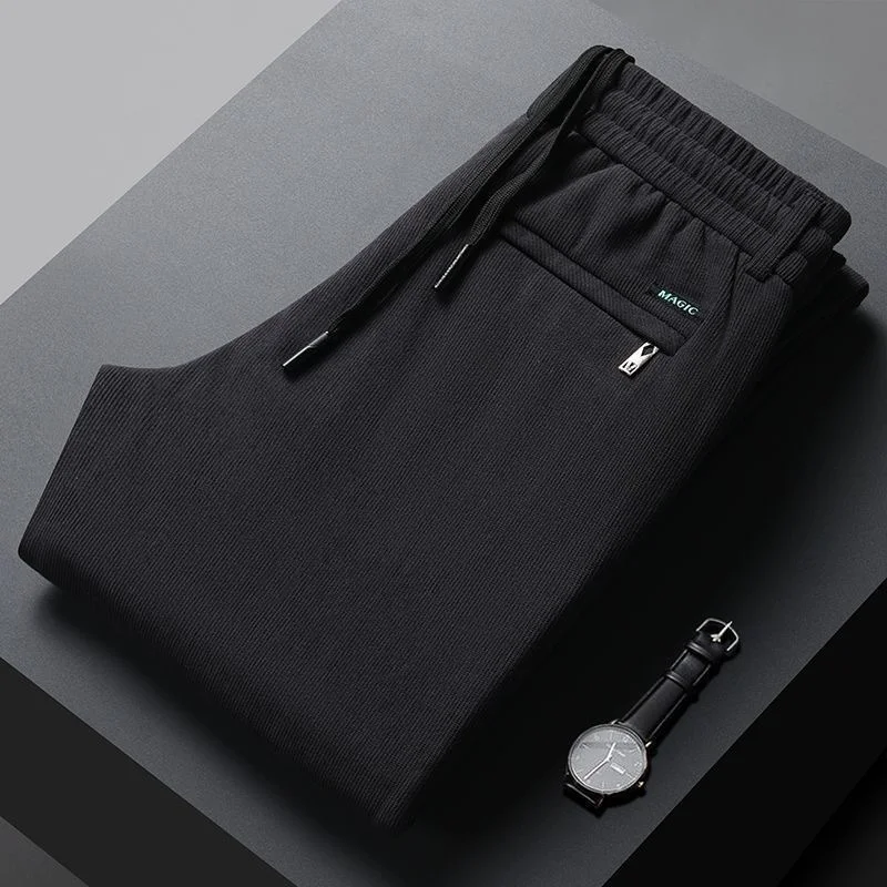 Men's Autumn Winter Screw Thread Solid Pocket Zipper Drawstring Bandage Harlan Casual Workwear Trousers Fashionable Casual Pants