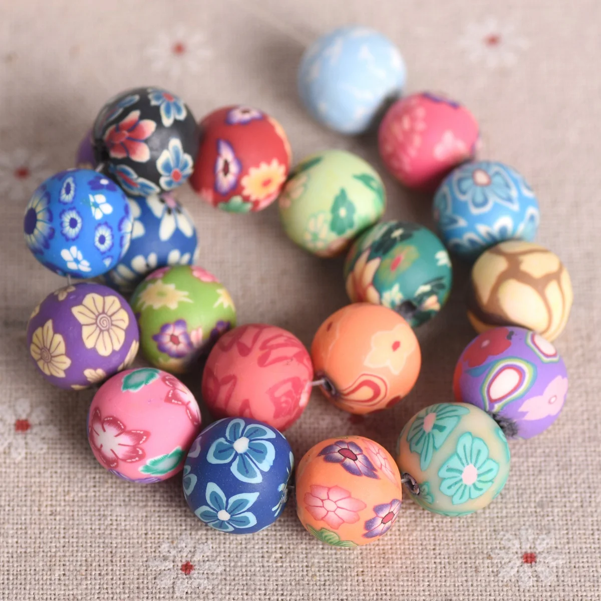 Random Mixed Flower Patterns Round Handmade Polymer Clay 6mm 8mm 10mm 12mm 15mm Loose Beads for Jewelry Making DIY Crafts