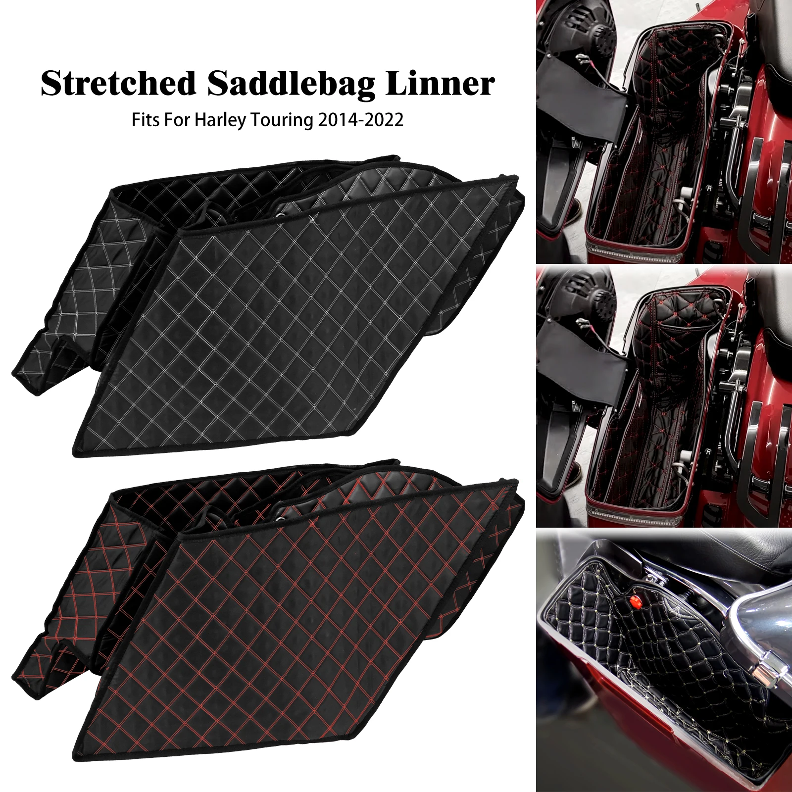 

Motorcycle Stretched Saddlebag Insert Carpet Liner Thread Extended Bags For Harley Touring Road King Electra Street Glide 14-Up