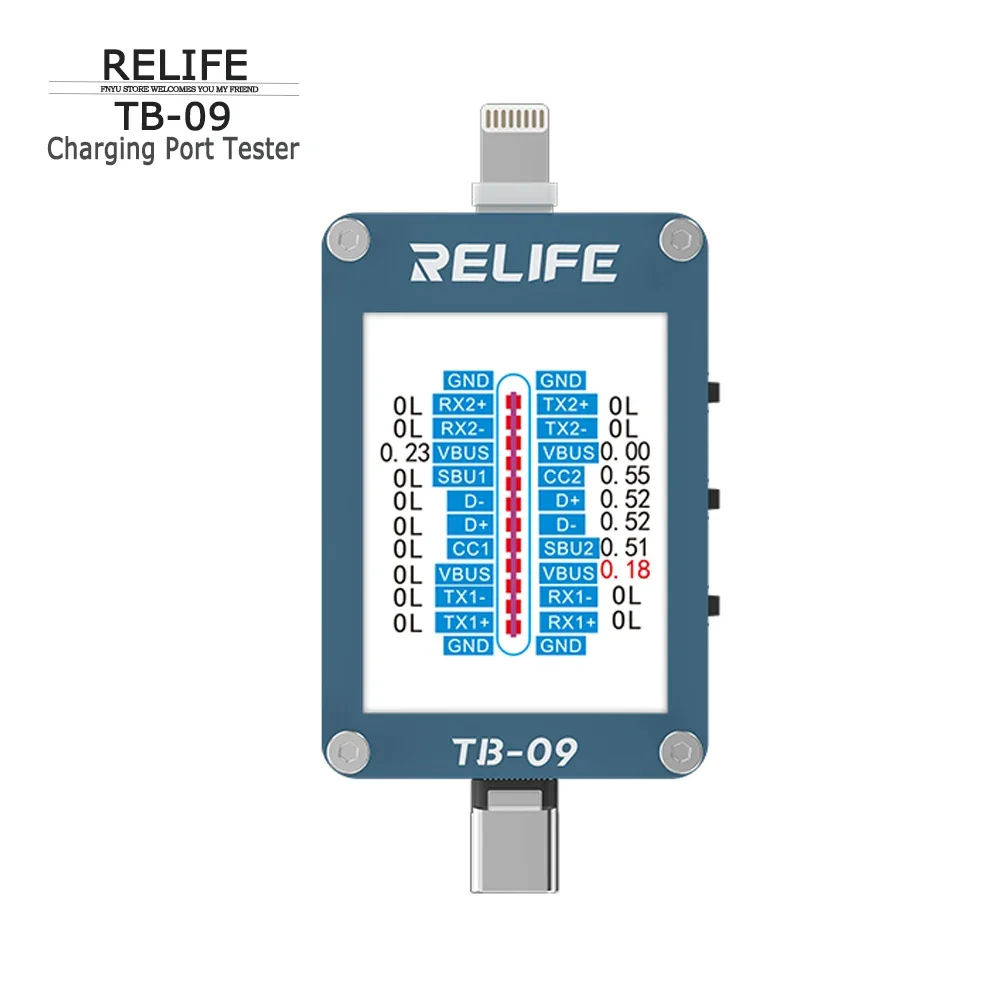 RELIFE TB-09 Charging Port Tester Type-C Interface for IP Android Intelligent Automatic Detection Tail Plug Charging Port Test