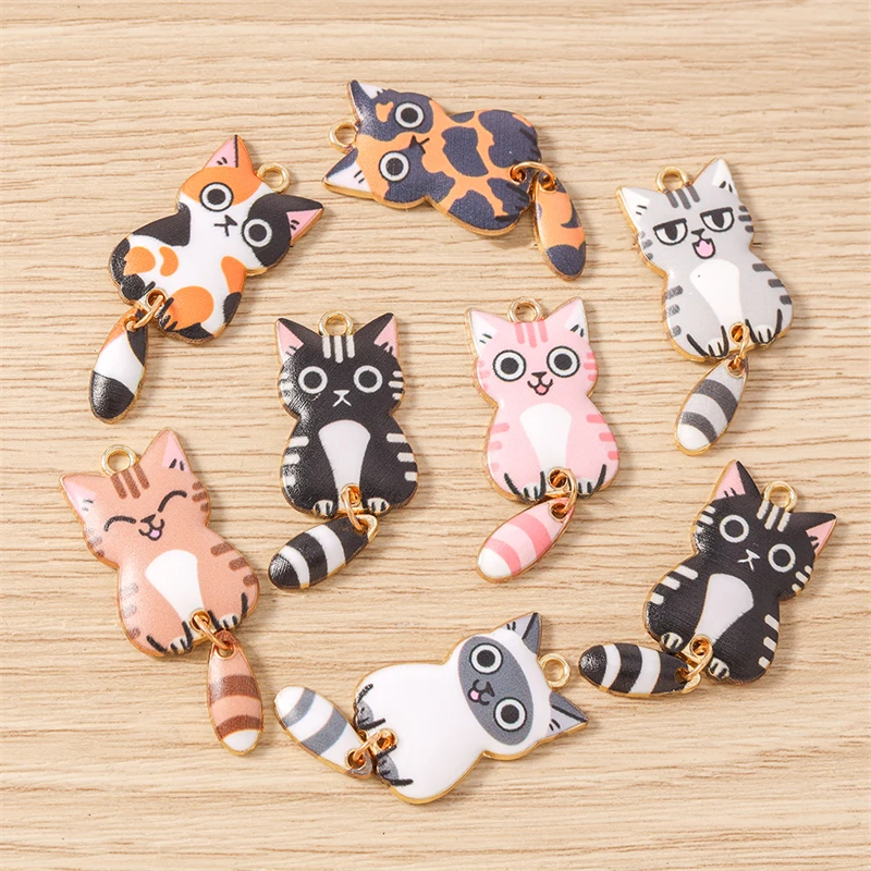 10 Stück 16x39mm Cartoon Emaille Tier Katzen Charms Anhänger zum Basteln von Halsketten, Ohrringen, Armbändern, DIY-Handwerk, Schmuckzubehör – Detail 12