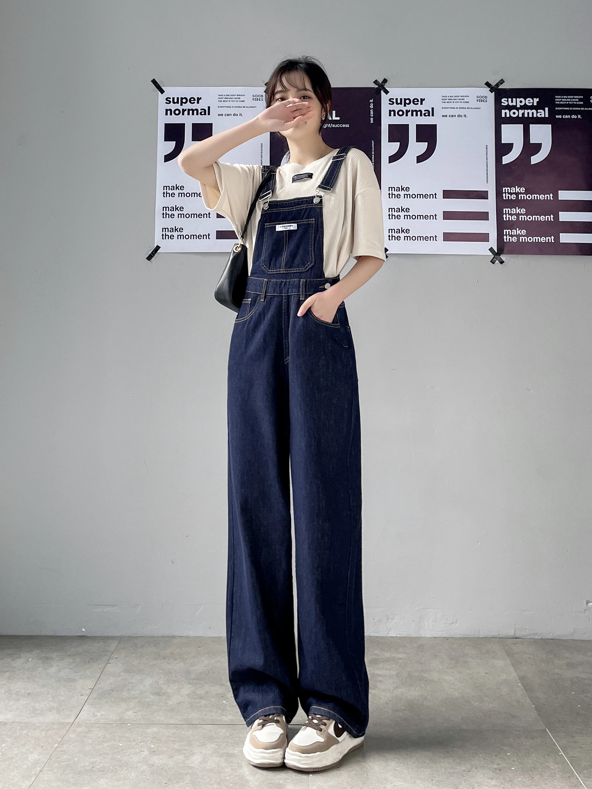 

Deep Blue Denim Overalls Women's Spring Autumn New Style Small Size Loose Versatile Popular Anti-Aging One-Piece Pants