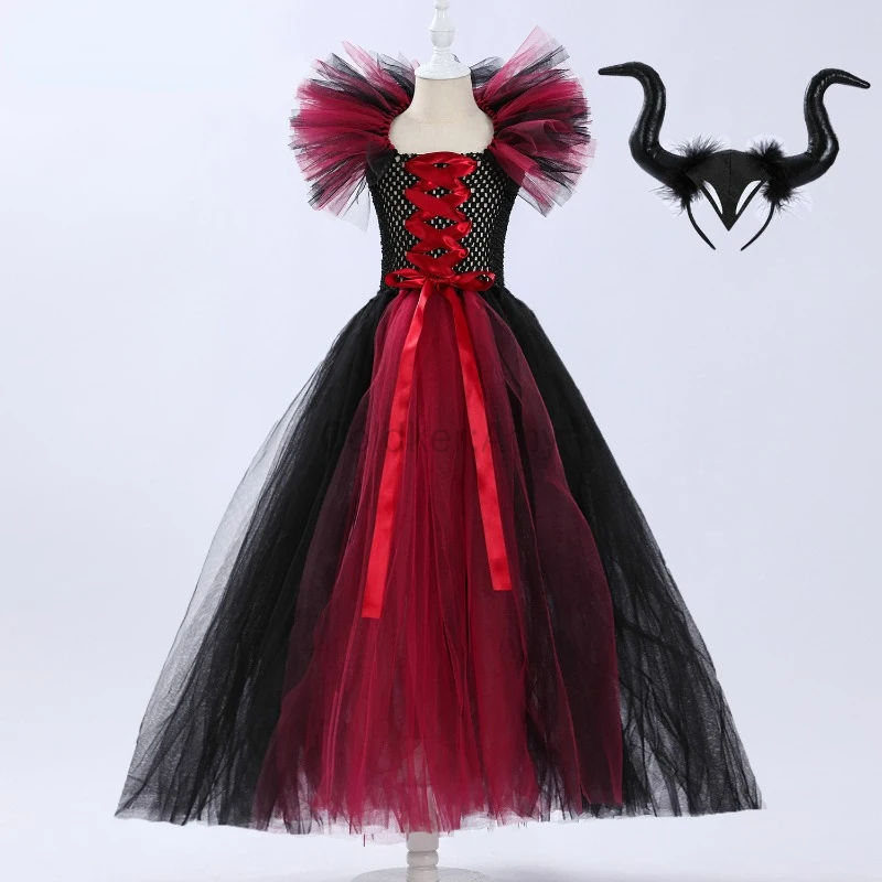 Halloween Scary Royal Vampire Costume Set for Girls Zombie Cosplay Dress Up Party Demon Queen Witch Clothes