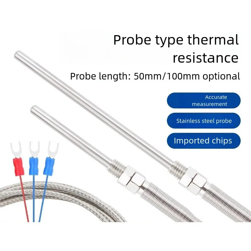 PT100 Probe platinum resistance temperature sensor 1/2/3/4/5M Cable 3wire threaded probe temperature controller Probe 50/100MM