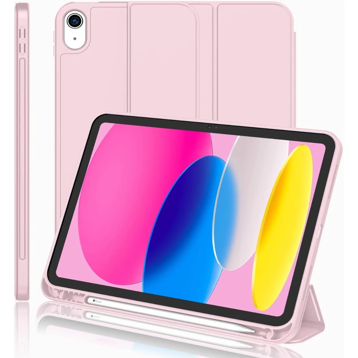 iPad (A16) Case/iPad 10th Generation Case [11-Inch 2025/10.9 Inch 2022] with Pencil Holder, Cover with Soft  Back,Sleep(Pink)
