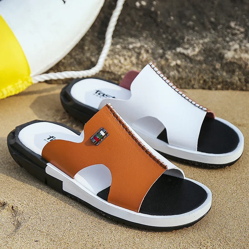 Fashion Waichuan Men\'s Summer Sandals Original Leather Comfortable Slip-on Casual Sandals Fashion Men Slippers Zapatillas Hombre